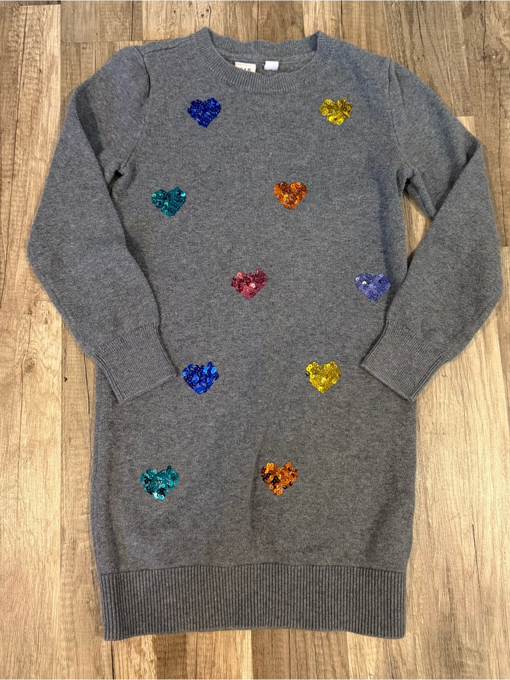 Gap Kids Gray Sweater Dress with Multicolor Sequin Hearts - size Medium